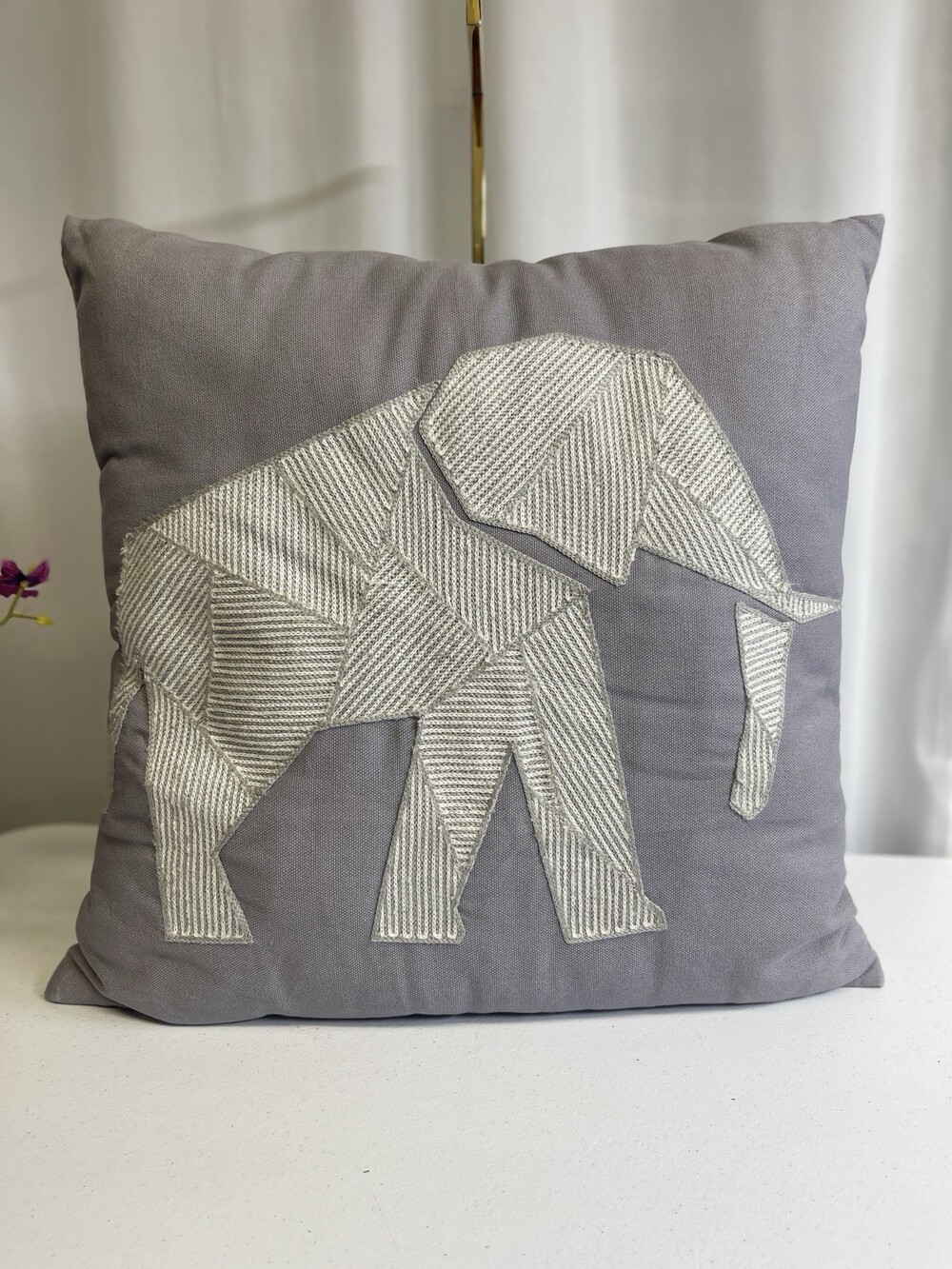Brooklyn Loom Gray Elephant Throw Pillow Geometric Applique Decorative Accent